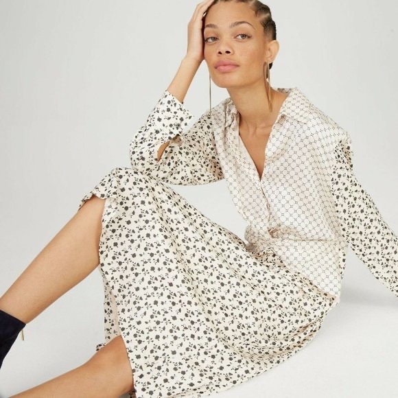 Club Monaco Cydar Cream/Black Midi Shirt Dress Size 10 - Picture 4 of 14